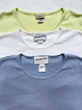 Women’s Long Sleeve Tee Bundle Pendleton L.L. Bean Ivory Blue Green Sz L